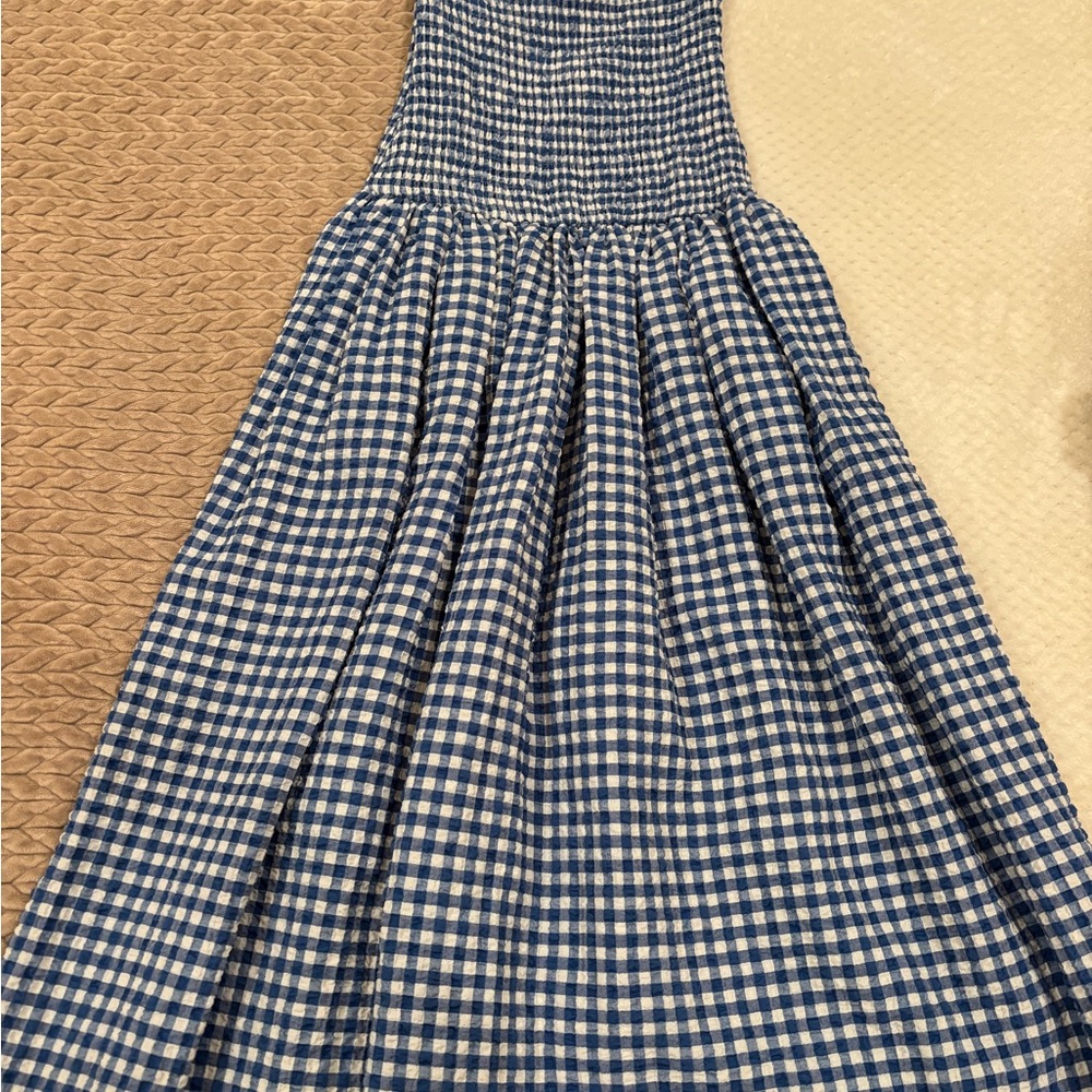 Maeve Blue and White Gingham Midi Dress